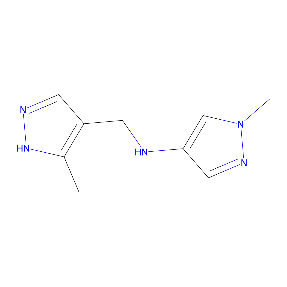 1-methyl-N-[(3-methyl-1H-pyrazol-4-yl)methyl]-1H-pyrazol-4-amine molecular structure, CAS 1156890-84-4