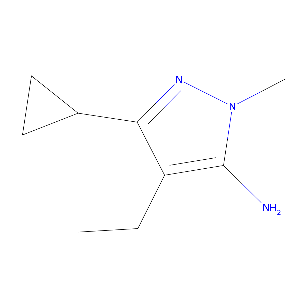 3-Cyclopropyl-4-ethyl-1-methyl-1H-pyrazol-5-amine molecular structure, CAS 1156891-01-8