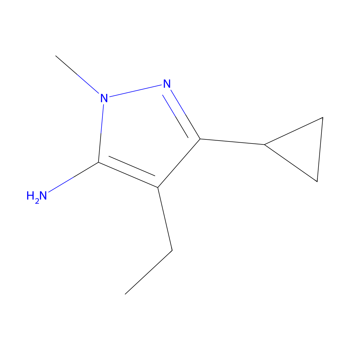 3-Cyclopropyl-4-ethyl-1-methyl-1H-pyrazol-5-amine molecular structure, CAS 1156891-01-8