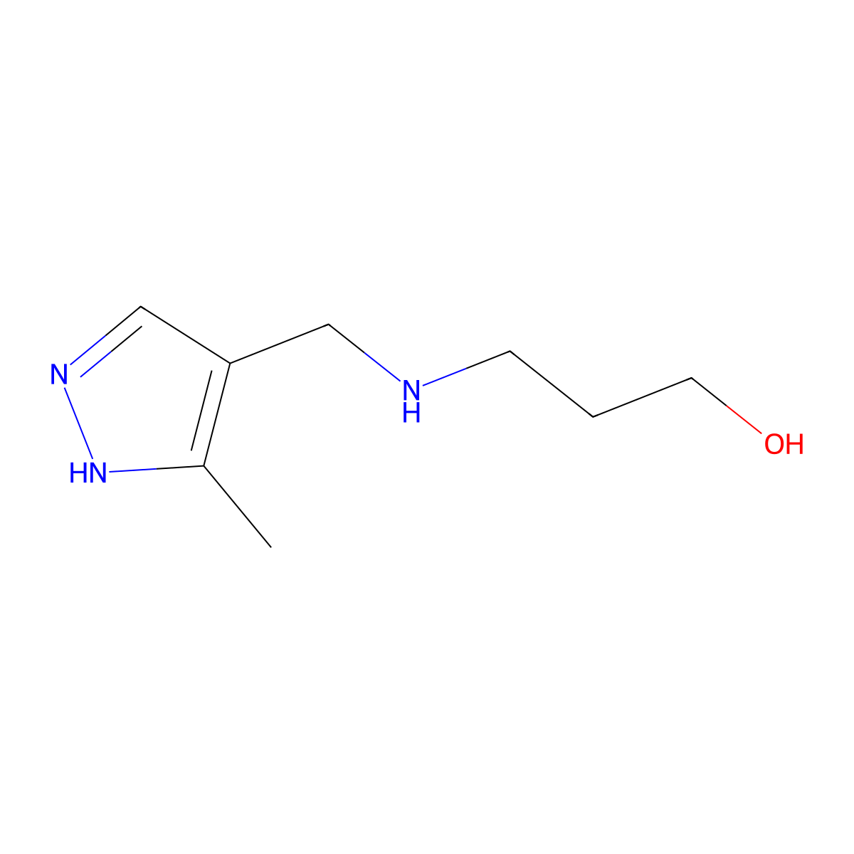 3-{[(3-methyl-1H-pyrazol-4-yl)methyl]amino}propan-1-ol molecular structure, CAS 1156891-47-2