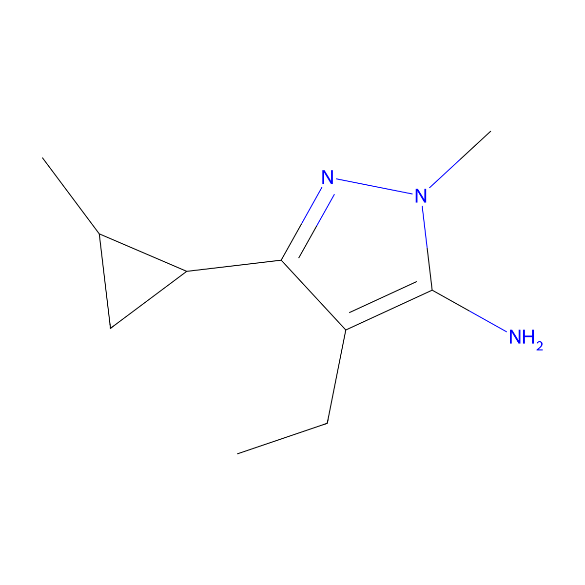 4-Ethyl-1-methyl-3-(2-methylcyclopropyl)-1H-pyrazol-5-amine molecular structure, CAS 1156892-21-5
