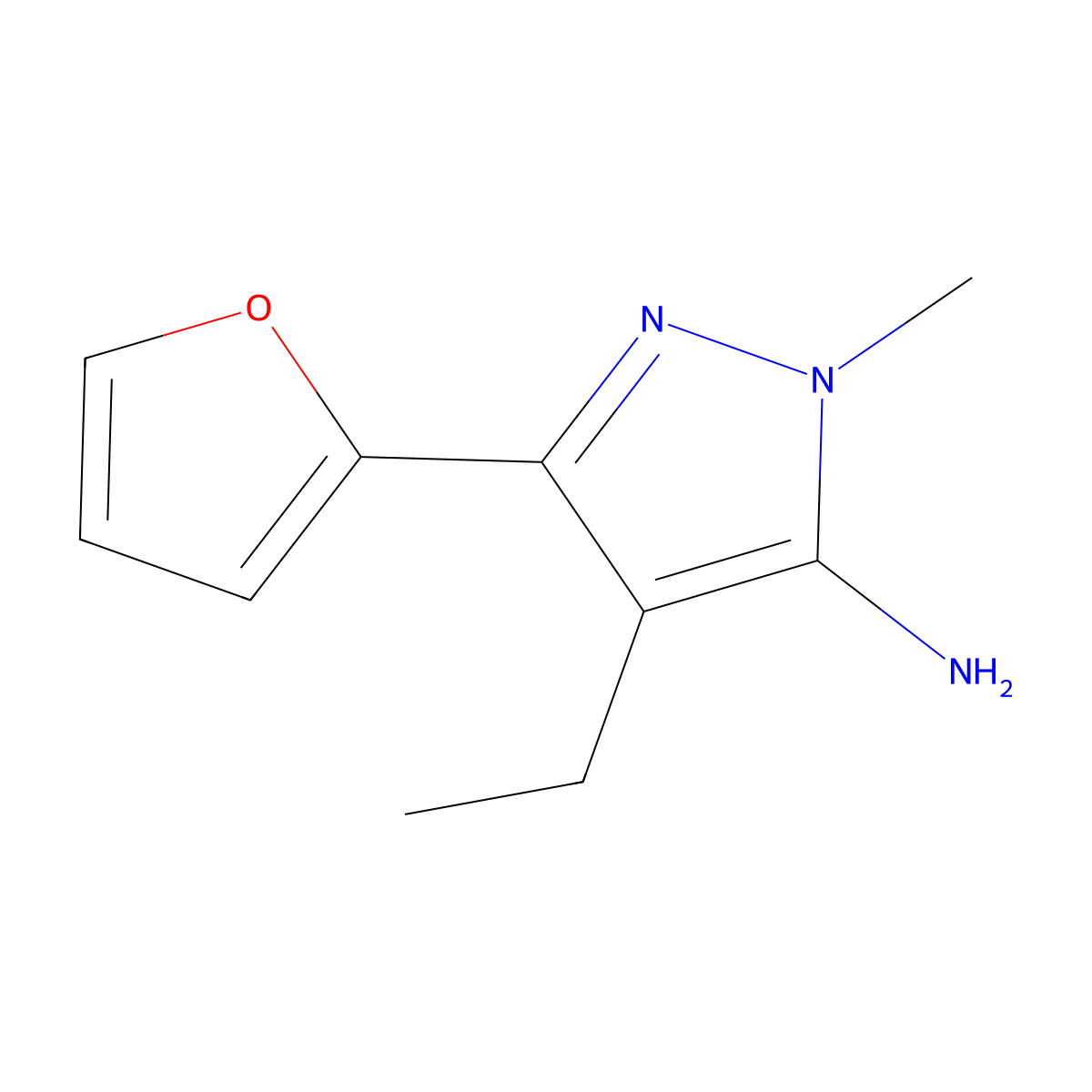 4-ethyl-3-(furan-2-yl)-1-methyl-1H-pyrazol-5-amine molecular structure, CAS 1156893-12-7