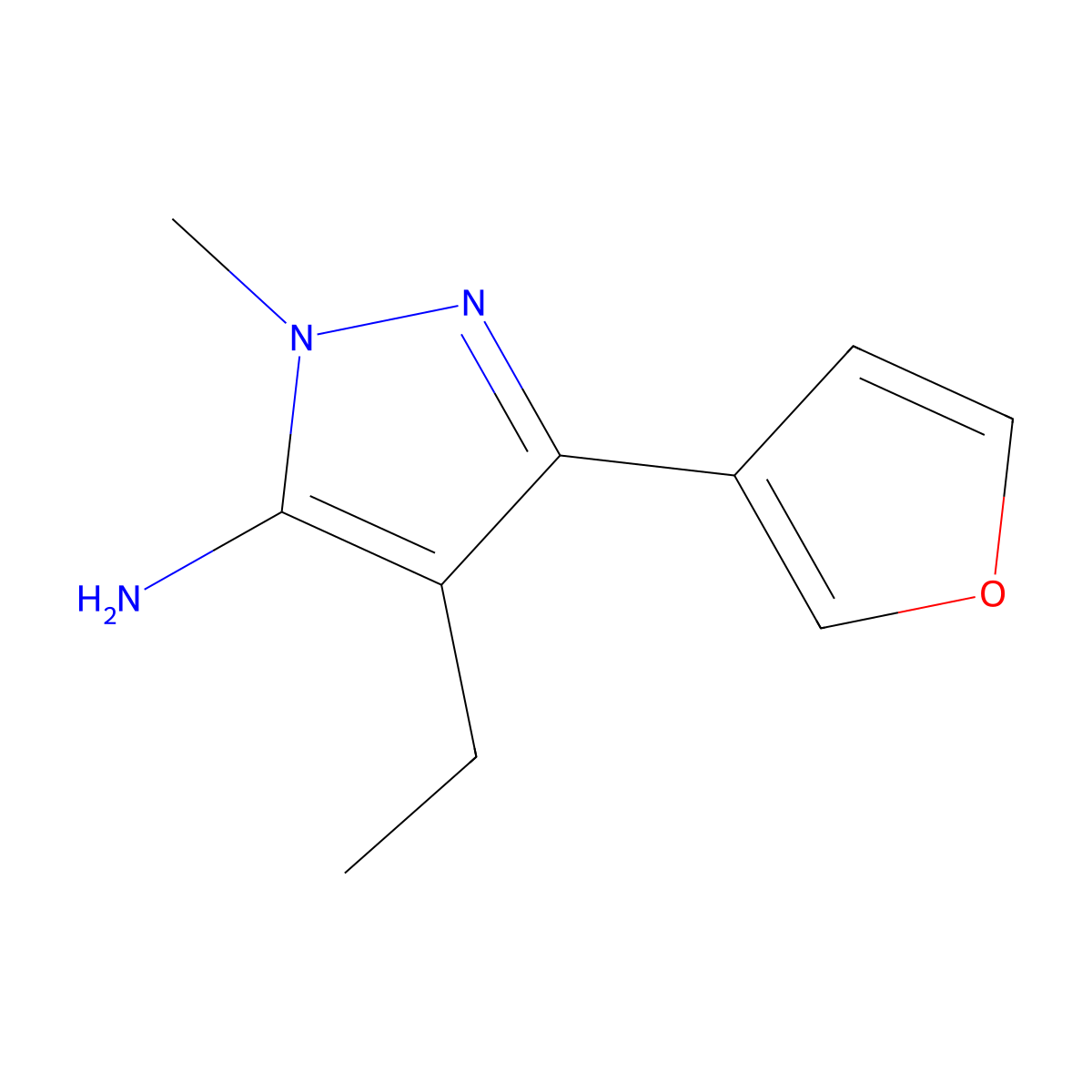 4-Ethyl-3-(furan-3-YL)-1-methyl-1H-pyrazol-5-amine molecular structure, CAS 1156893-36-5
