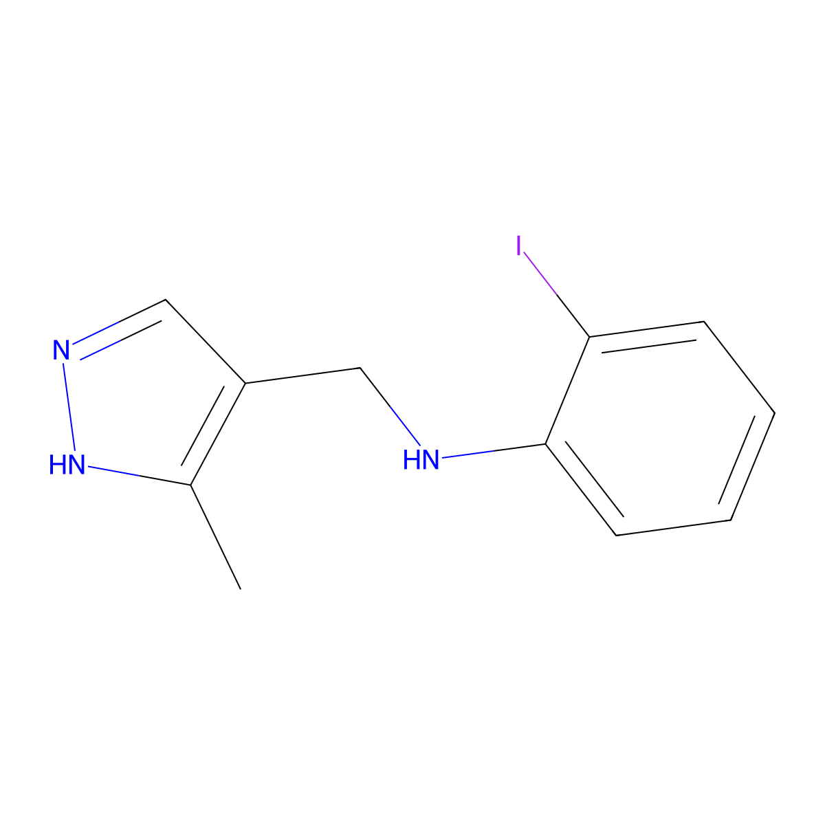 2-Iodo-N-[(3-methyl-1H-pyrazol-4-yl)methyl]aniline molecular structure, CAS 1156893-80-9