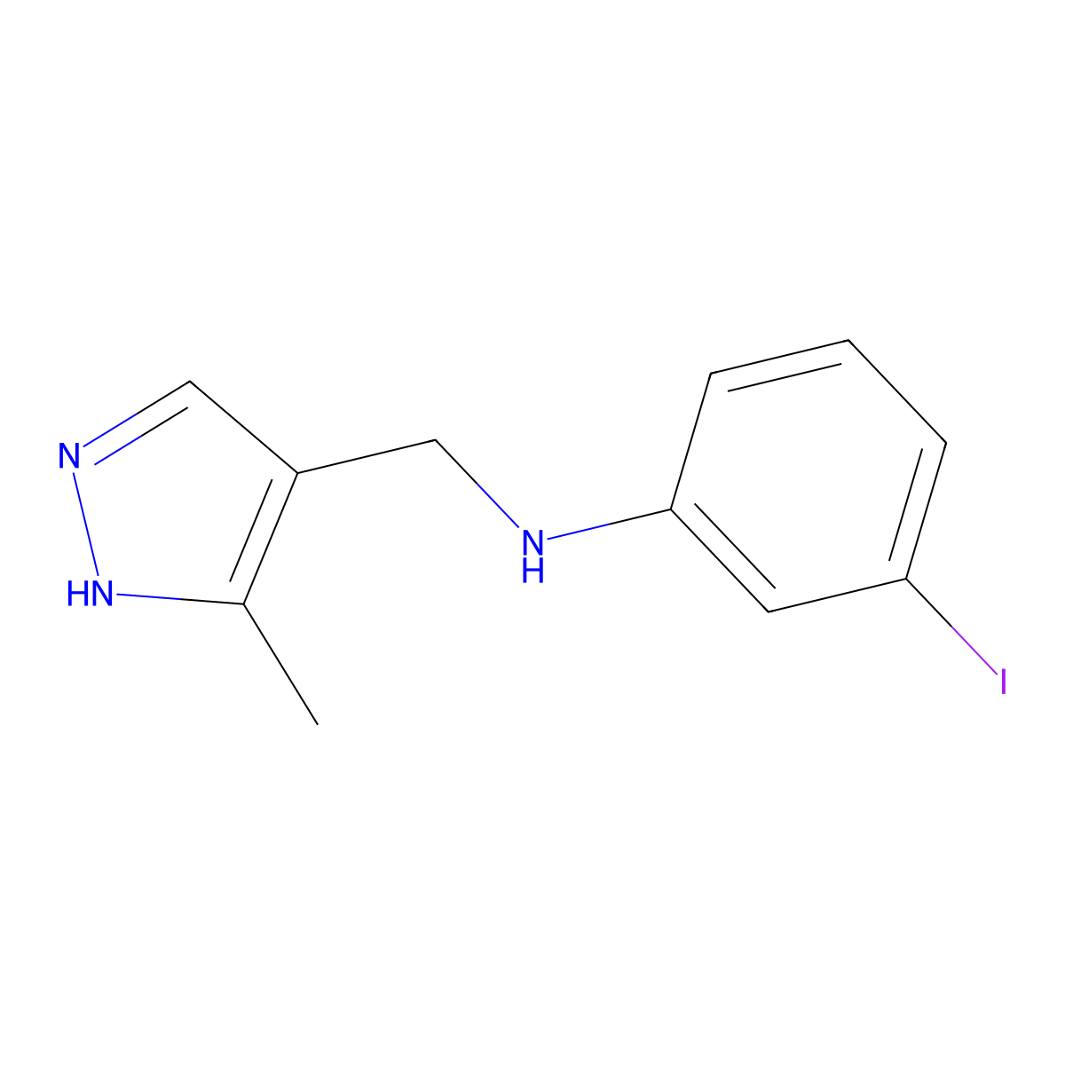 3-Iodo-N-[(3-methyl-1H-pyrazol-4-yl)methyl]aniline molecular structure, CAS 1156893-86-5