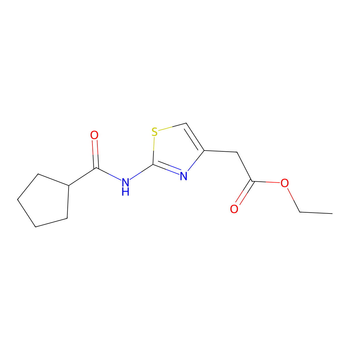 Ethyl 2-(2-(cyclopentanecarboxamido)thiazol-4-yl)acetate molecular structure, CAS 1156894-43-7