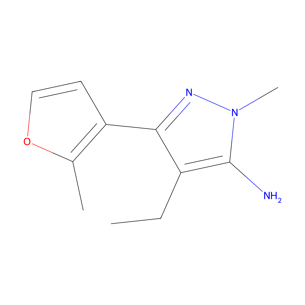 4-Ethyl-1-methyl-3-(2-methylfuran-3-yl)-1h-pyrazol-5-amine molecular structure, CAS 1156896-10-4