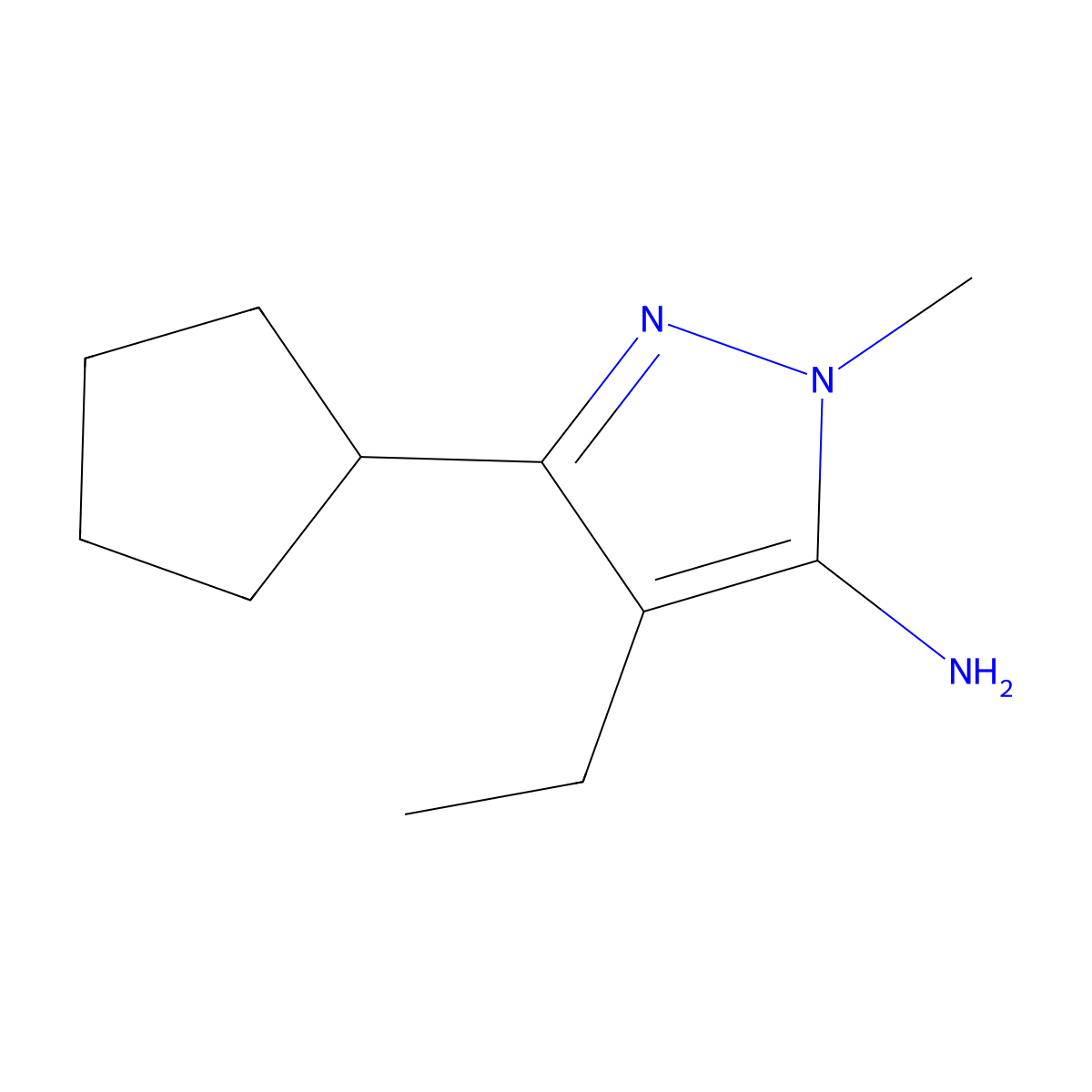 3-cyclopentyl-4-ethyl-1-methyl-1H-pyrazol-5-amine molecular structure, CAS 1156897-95-8