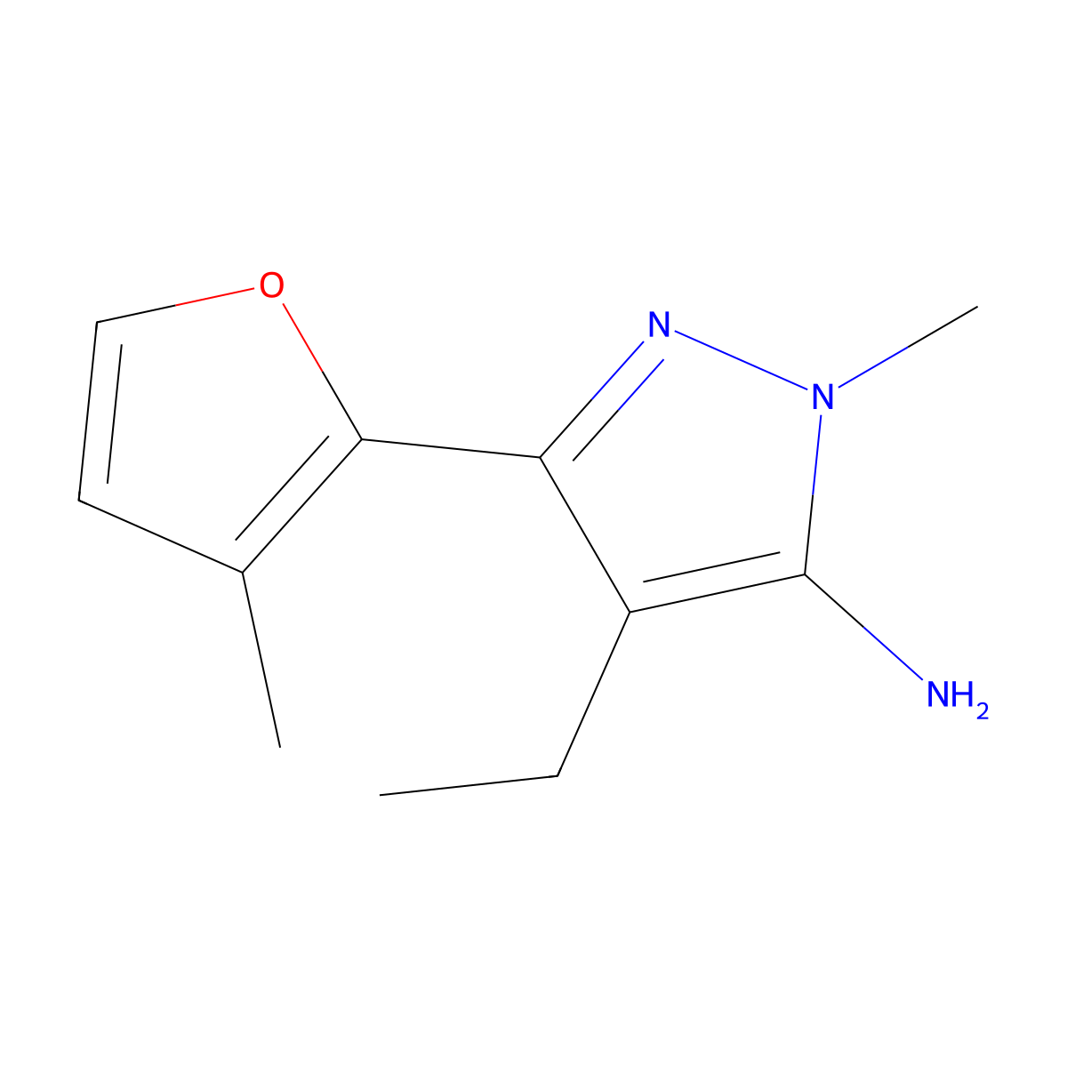 4-Ethyl-1-methyl-3-(3-methylfuran-2-yl)-1h-pyrazol-5-amine molecular structure, CAS 1156897-99-2