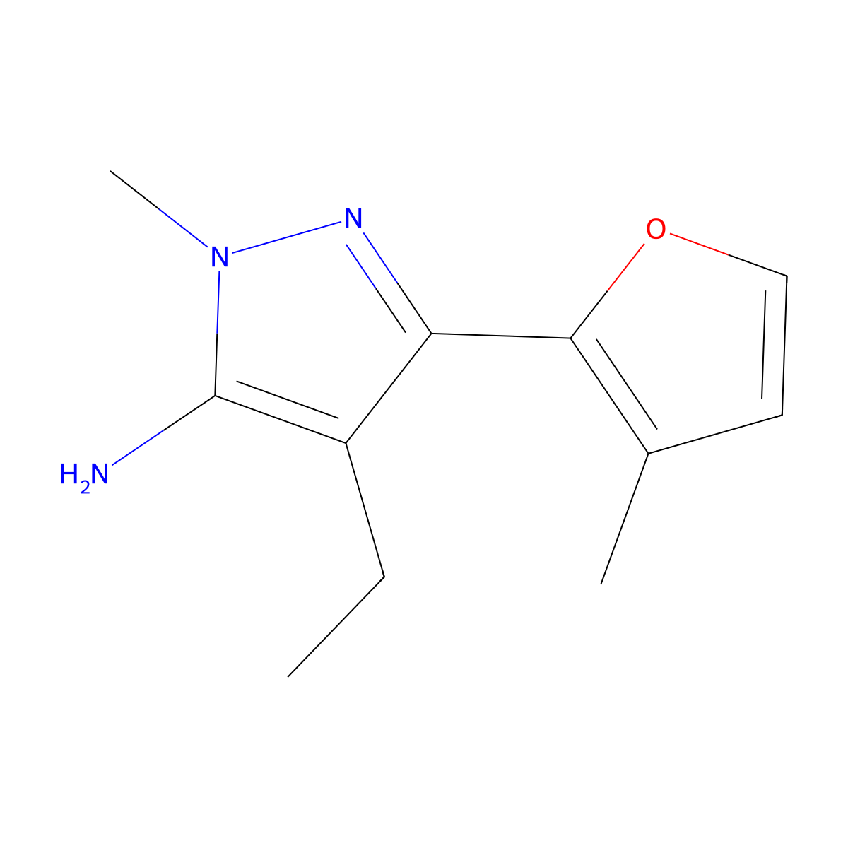4-Ethyl-1-methyl-3-(3-methylfuran-2-yl)-1h-pyrazol-5-amine molecular structure, CAS 1156897-99-2