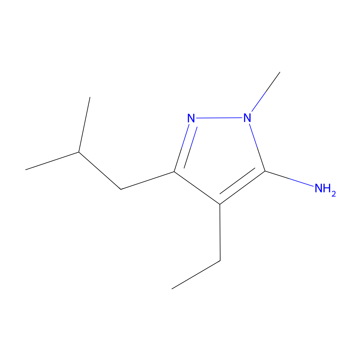 4-ethyl-1-methyl-3-(2-methylpropyl)-1H-pyrazol-5-amine molecular structure, CAS 1156898-10-0