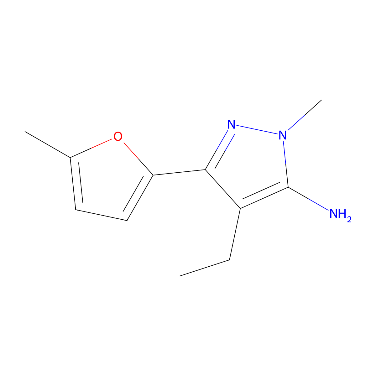 4-Ethyl-1-methyl-3-(5-methylfuran-2-yl)-1h-pyrazol-5-amine molecular structure, CAS 1156898-43-9