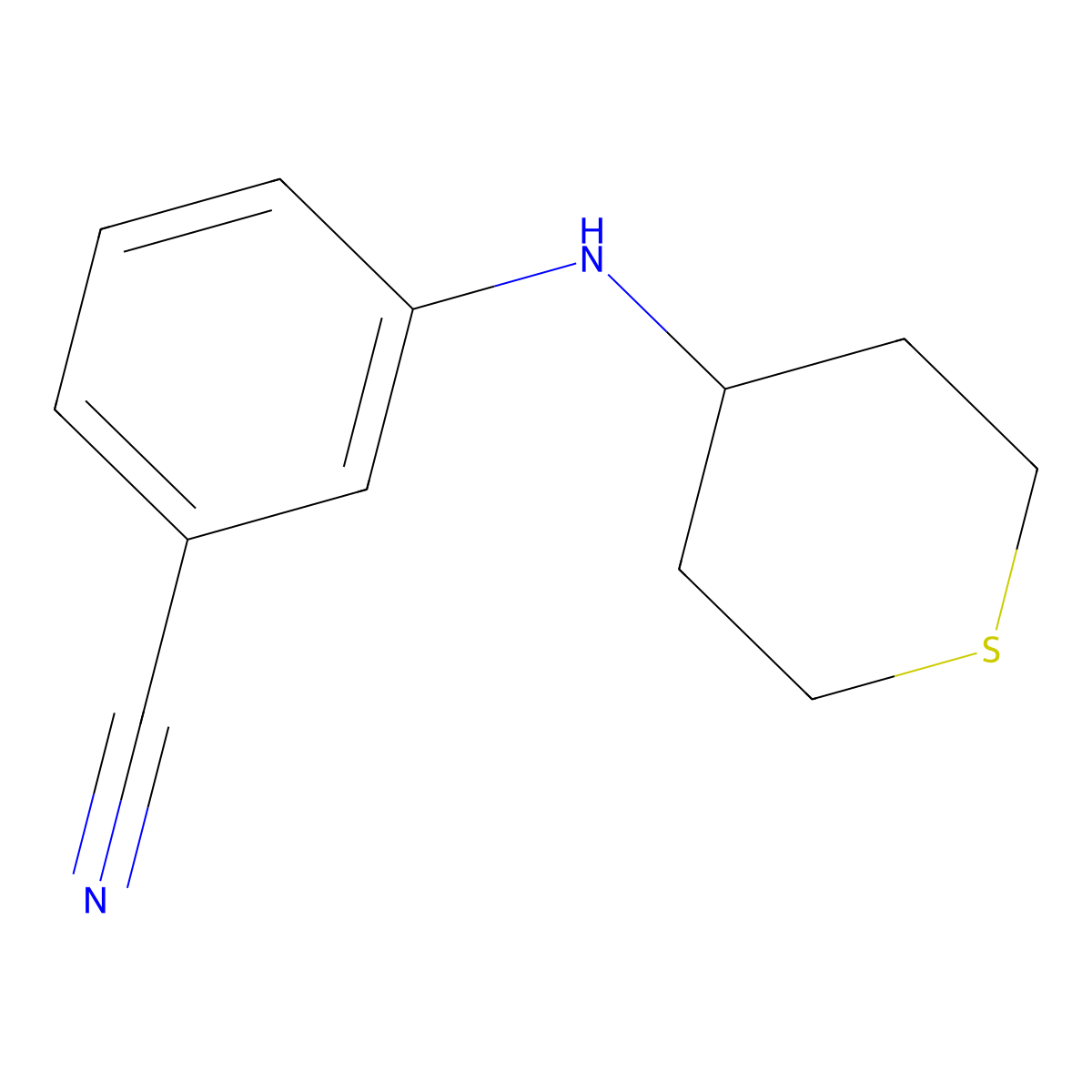 3-((Tetrahydro-2H-thiopyran-4-yl)amino)benzonitrile molecular structure, CAS 1156987-04-0