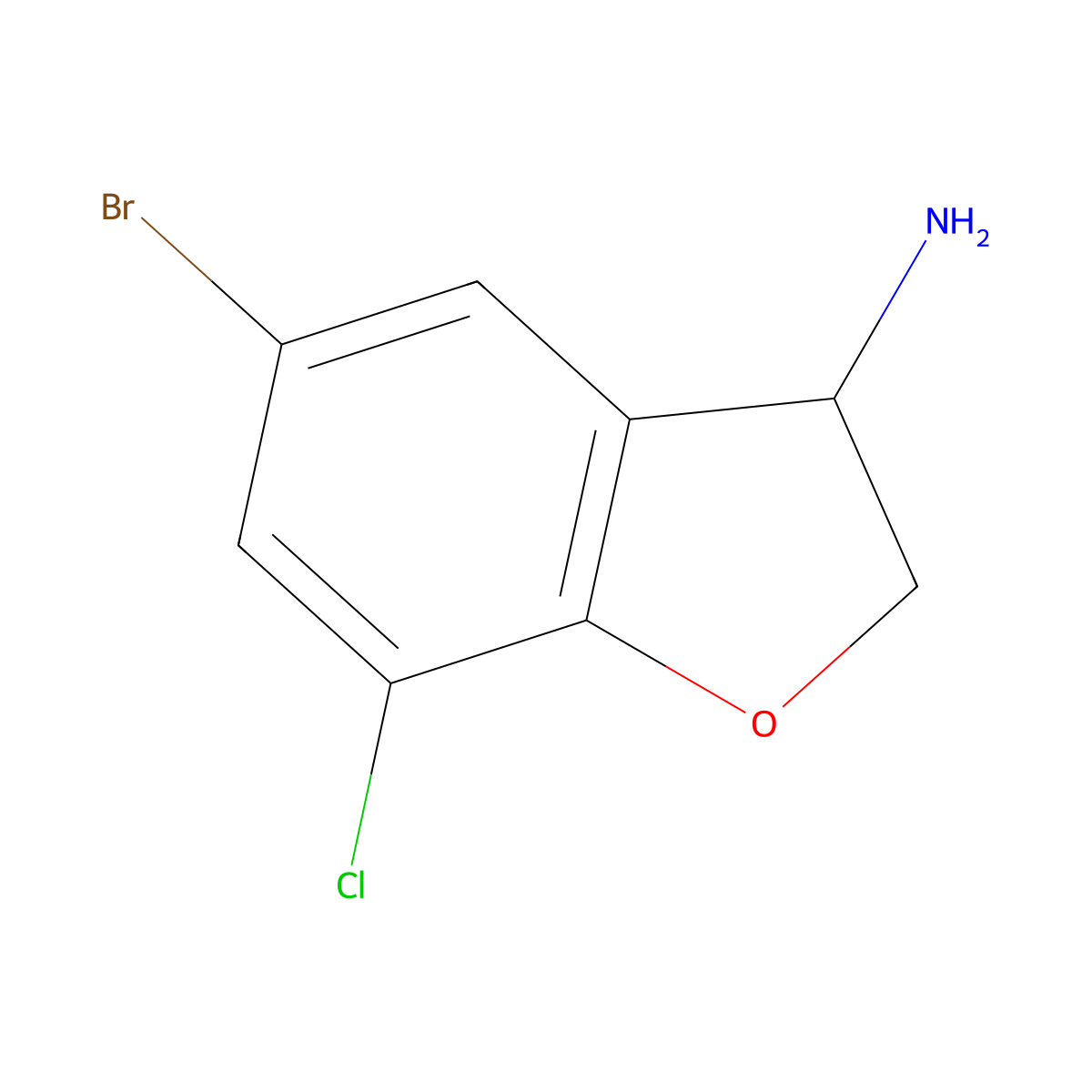 5-Bromo-7-chloro-2,3-dihydro-1-benzofuran-3-amine molecular structure, CAS 1156989-90-0