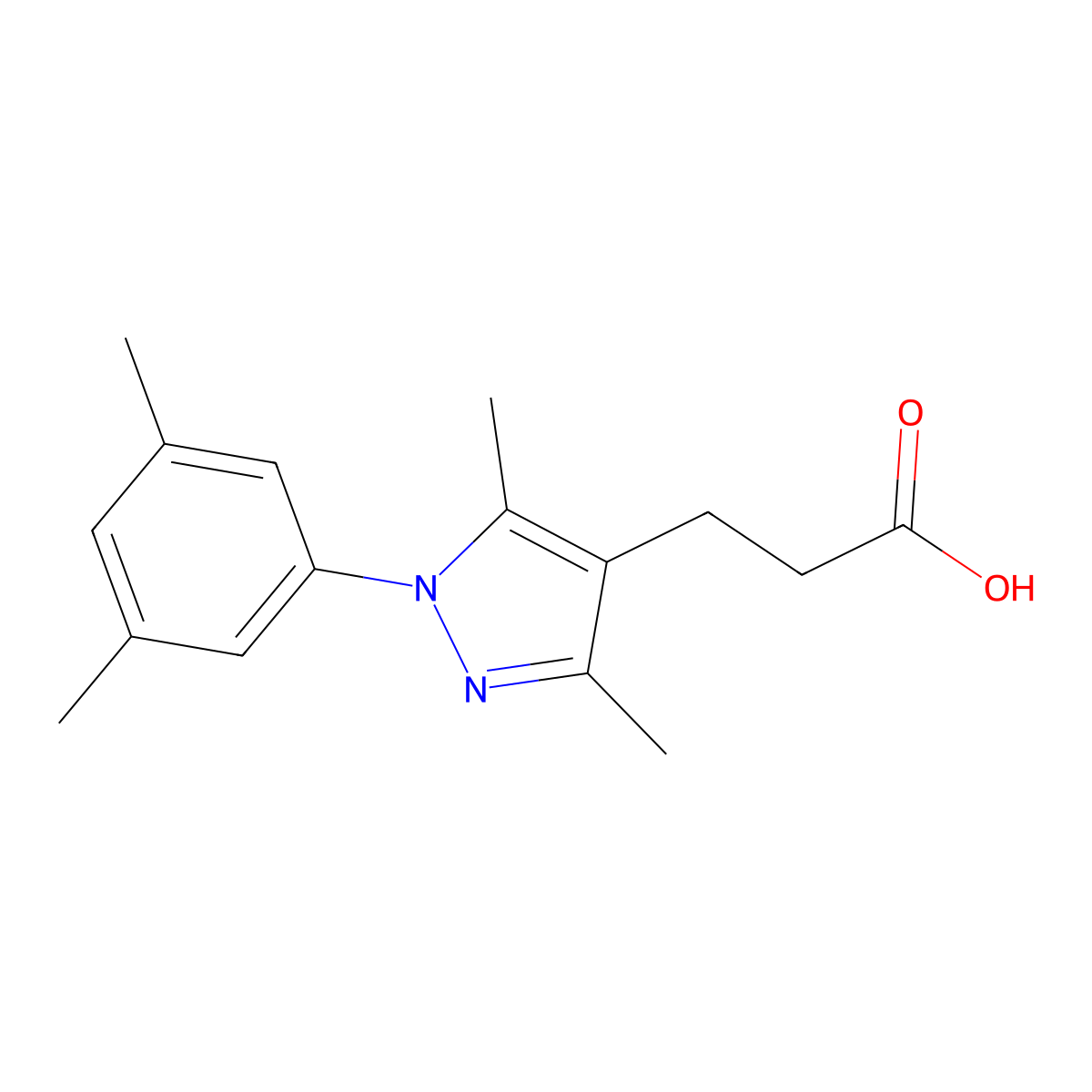3-(1-(3,5-dimethylphenyl)-3,5-dimethyl-1H-pyrazol-4-yl)propanoic acid molecular structure, CAS 1156997-65-7
