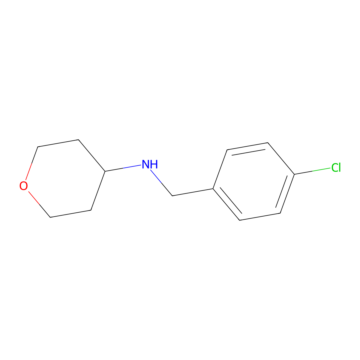 N-[(4-chlorophenyl)methyl]oxan-4-amine molecular structure, CAS 1157009-59-0
