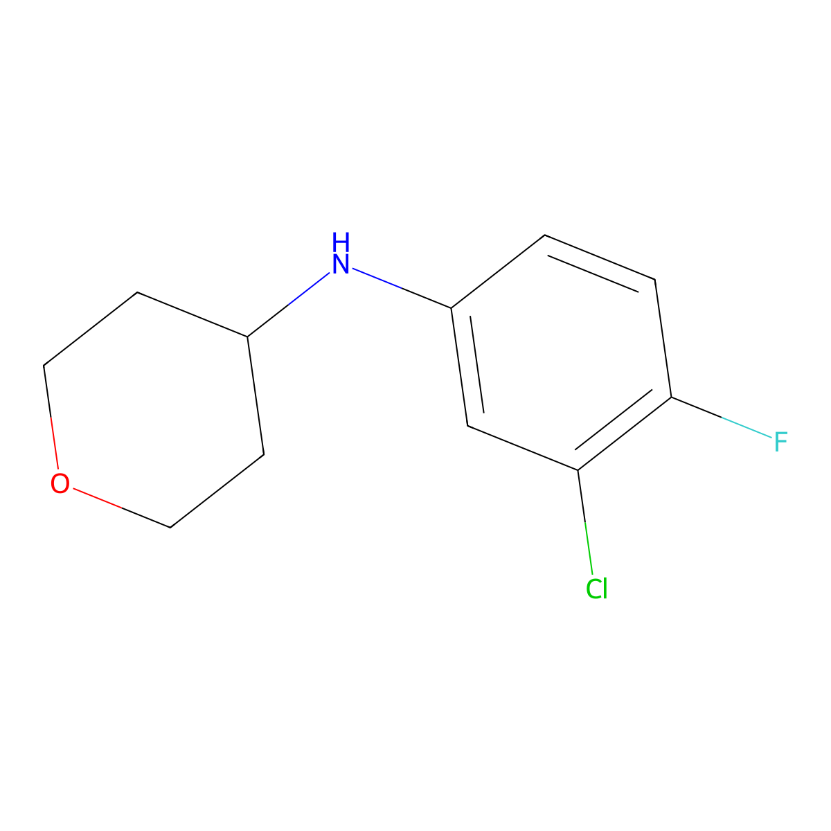 N-(3-chloro-4-fluorophenyl)oxan-4-amine molecular structure, CAS 1157009-72-7