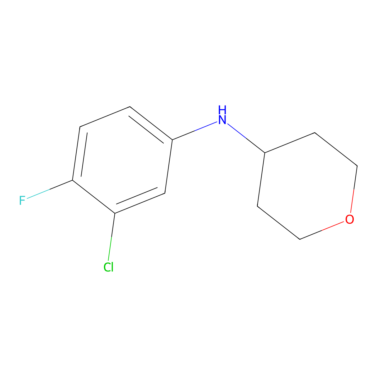 N-(3-chloro-4-fluorophenyl)oxan-4-amine molecular structure, CAS 1157009-72-7