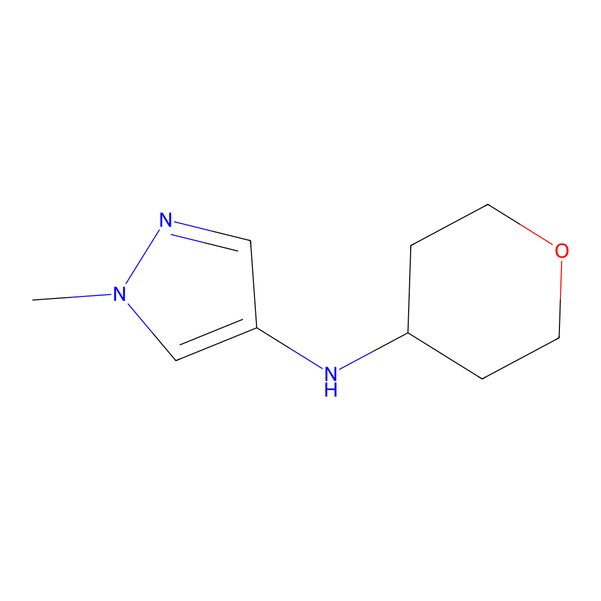 1-methyl-N-(oxan-4-yl)-1H-pyrazol-4-amine molecular structure, CAS 1157012-03-7