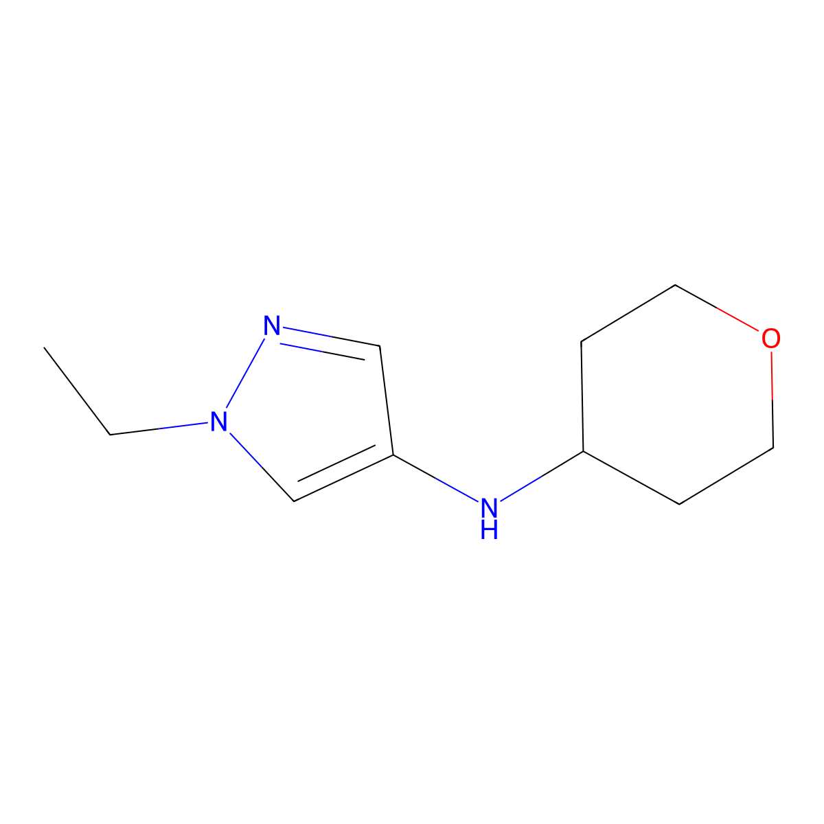 1-ethyl-N-(oxan-4-yl)-1H-pyrazol-4-amine molecular structure, CAS 1157012-20-8