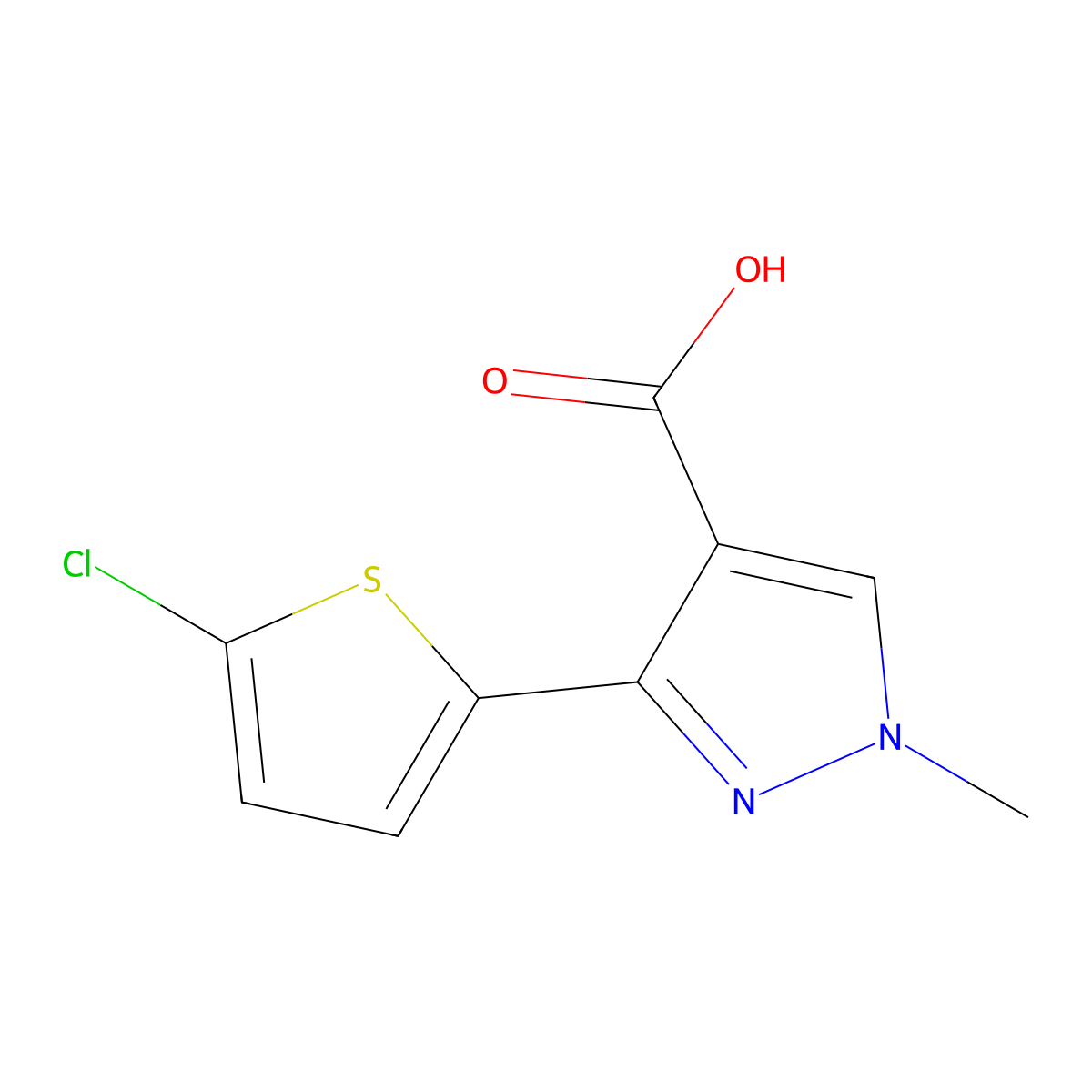 3-(5-chlorothiophen-2-yl)-1-methyl-1H-pyrazole-4-carboxylic acid molecular structure, CAS 1157018-17-1
