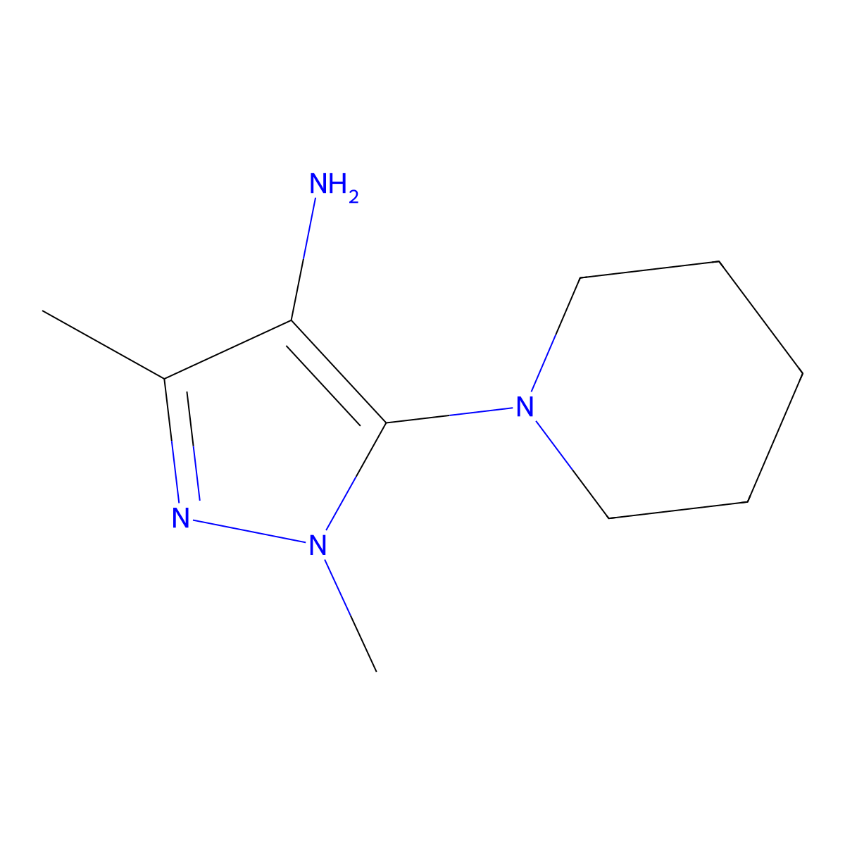 1,3-dimethyl-5-(piperidin-1-yl)-1H-pyrazol-4-amine molecular structure, CAS 1157037-44-9