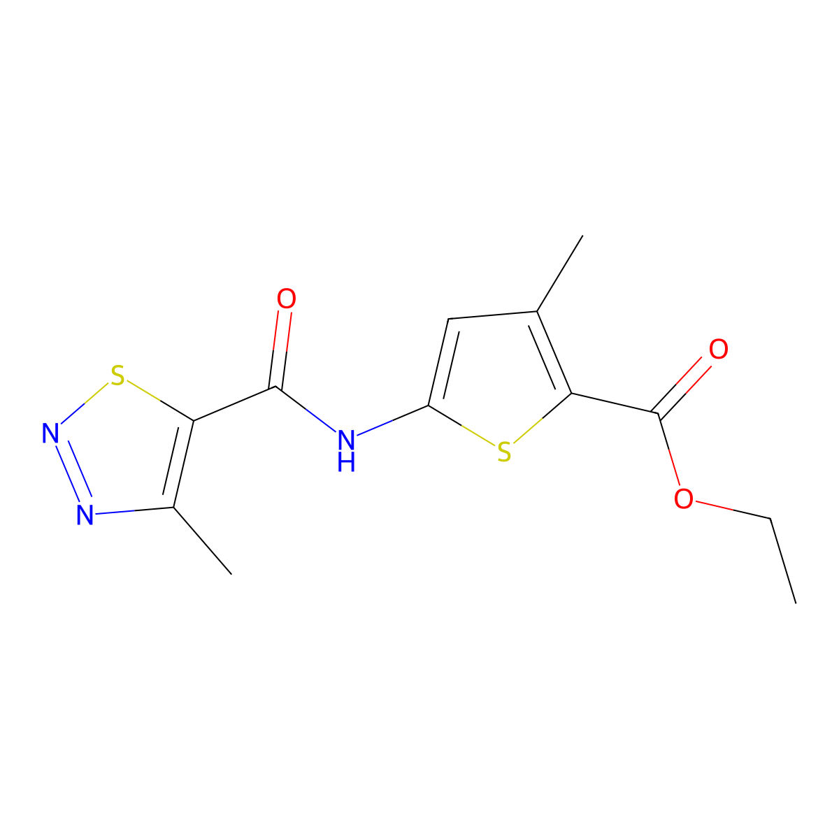 Ethyl 3-methyl-5-(4-methyl-1,2,3-thiadiazole-5-carboxamido)thiophene-2-carboxylate molecular structure, CAS 1157069-09-4