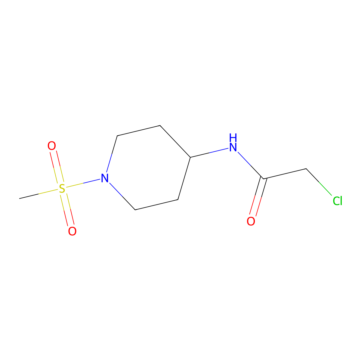 2-chloro-N-(1-methanesulfonylpiperidin-4-yl)acetamide molecular structure, CAS 1157073-39-6
