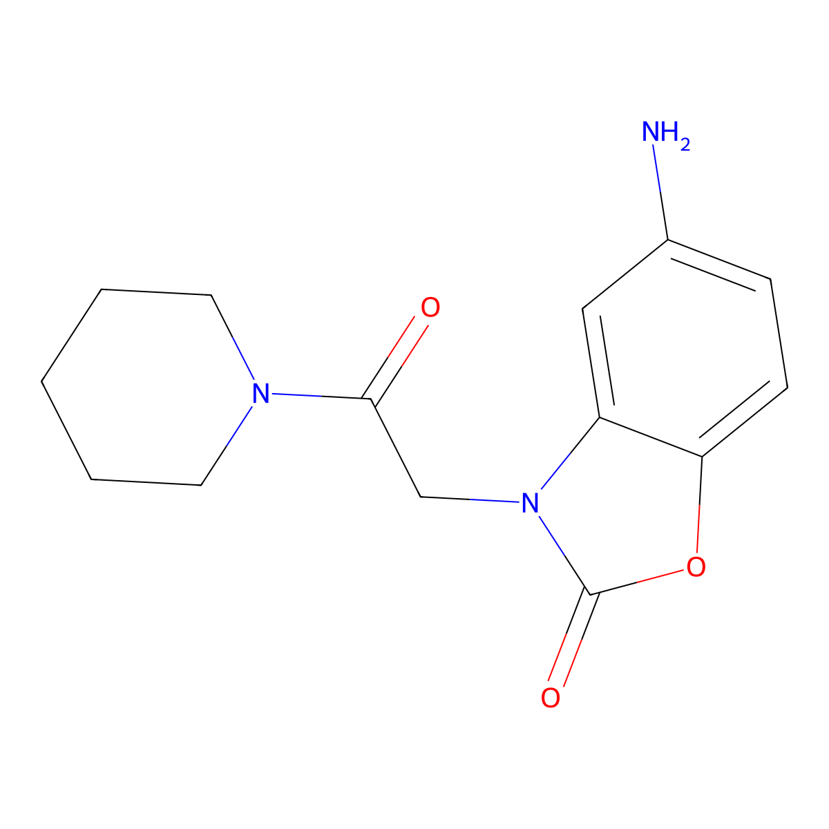 5-Amino-3-[2-oxo-2-(piperidin-1-yl)ethyl]-2,3-dihydro-1,3-benzoxazol-2-one molecular structure, CAS 1157074-84-4