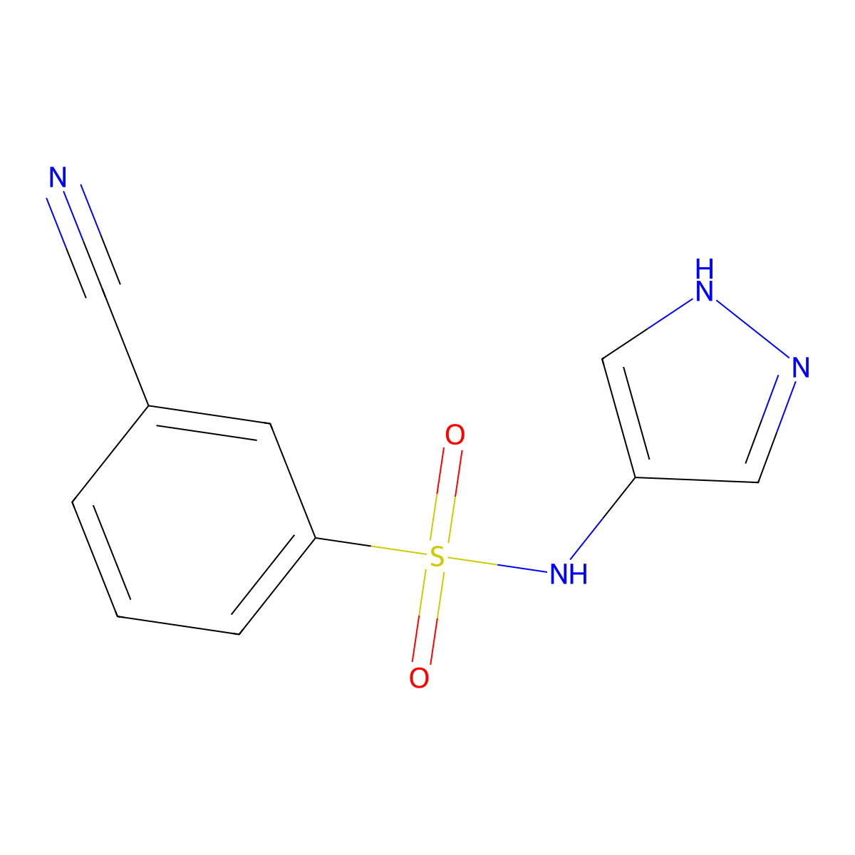 3-cyano-N-(1H-pyrazol-4-yl)benzene-1-sulfonamide molecular structure, CAS 1157089-00-3