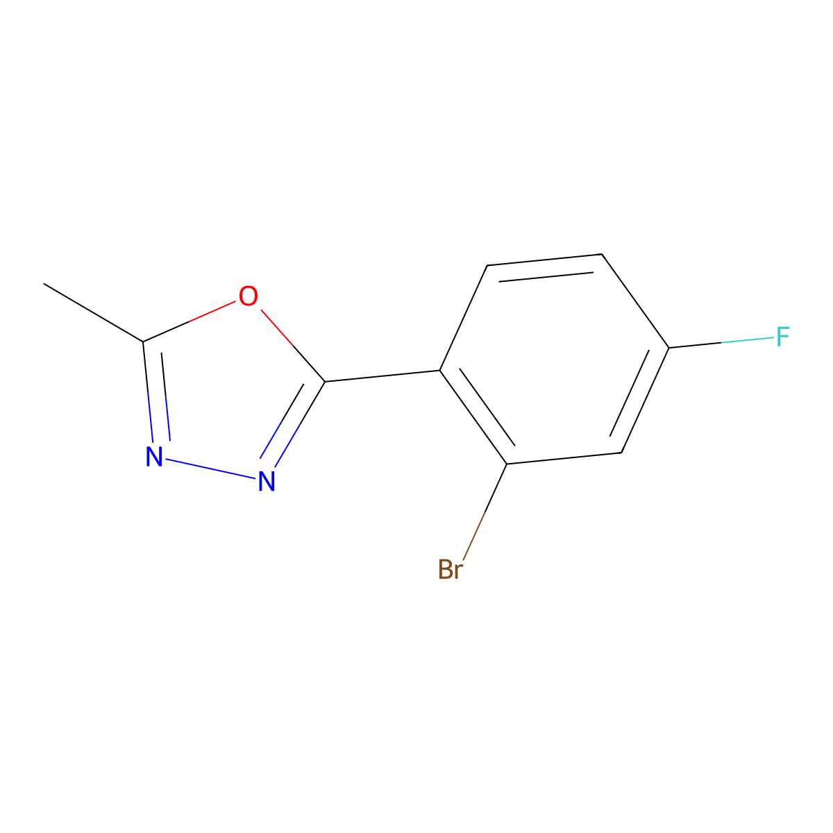 2-(2-Bromo-4-fluorophenyl)-5-methyl-1,3,4-oxadiazole molecular structure, CAS 1157100-66-7
