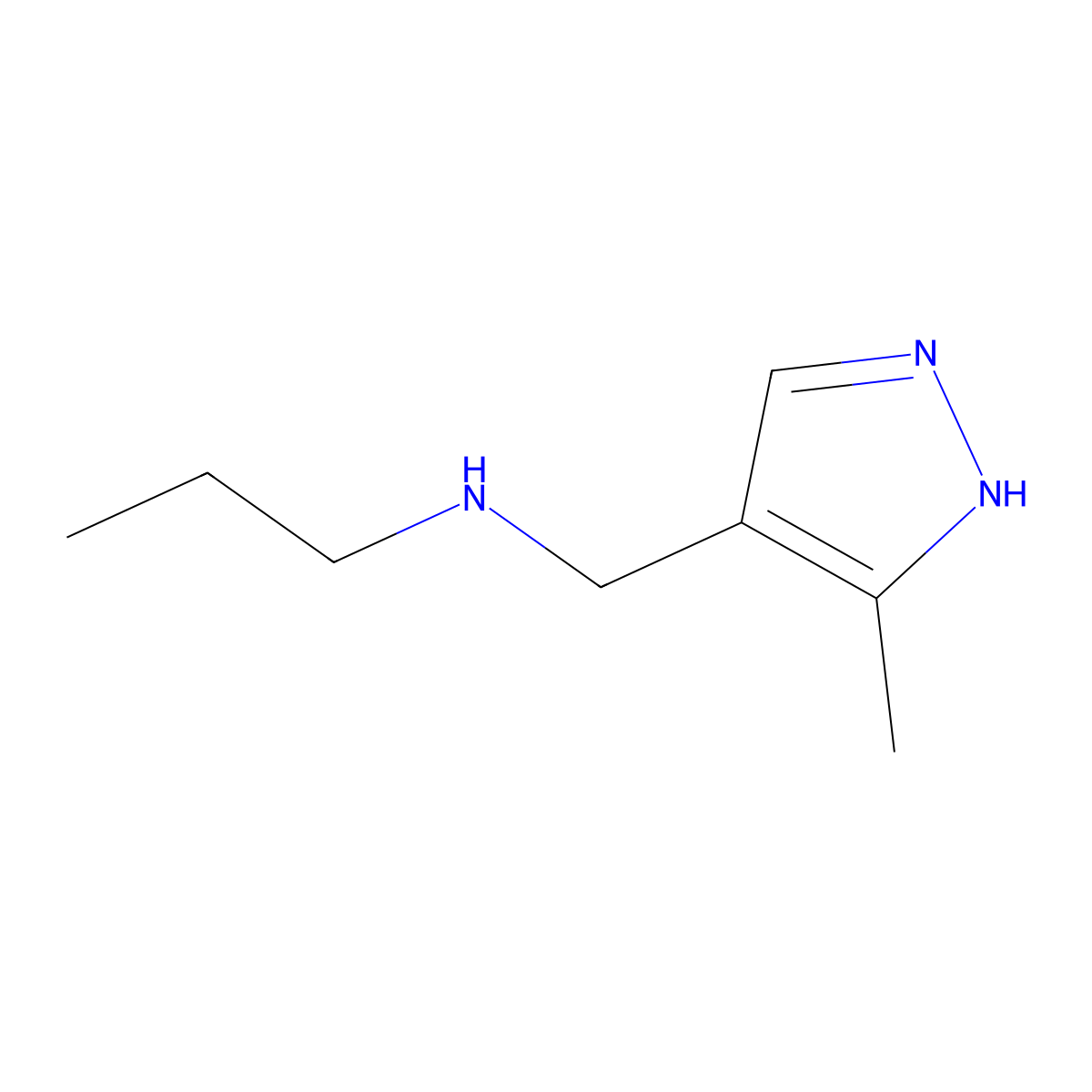 N-((3-Methyl-1H-pyrazol-4-yl)methyl)propan-1-amine molecular structure, CAS 1157106-01-8