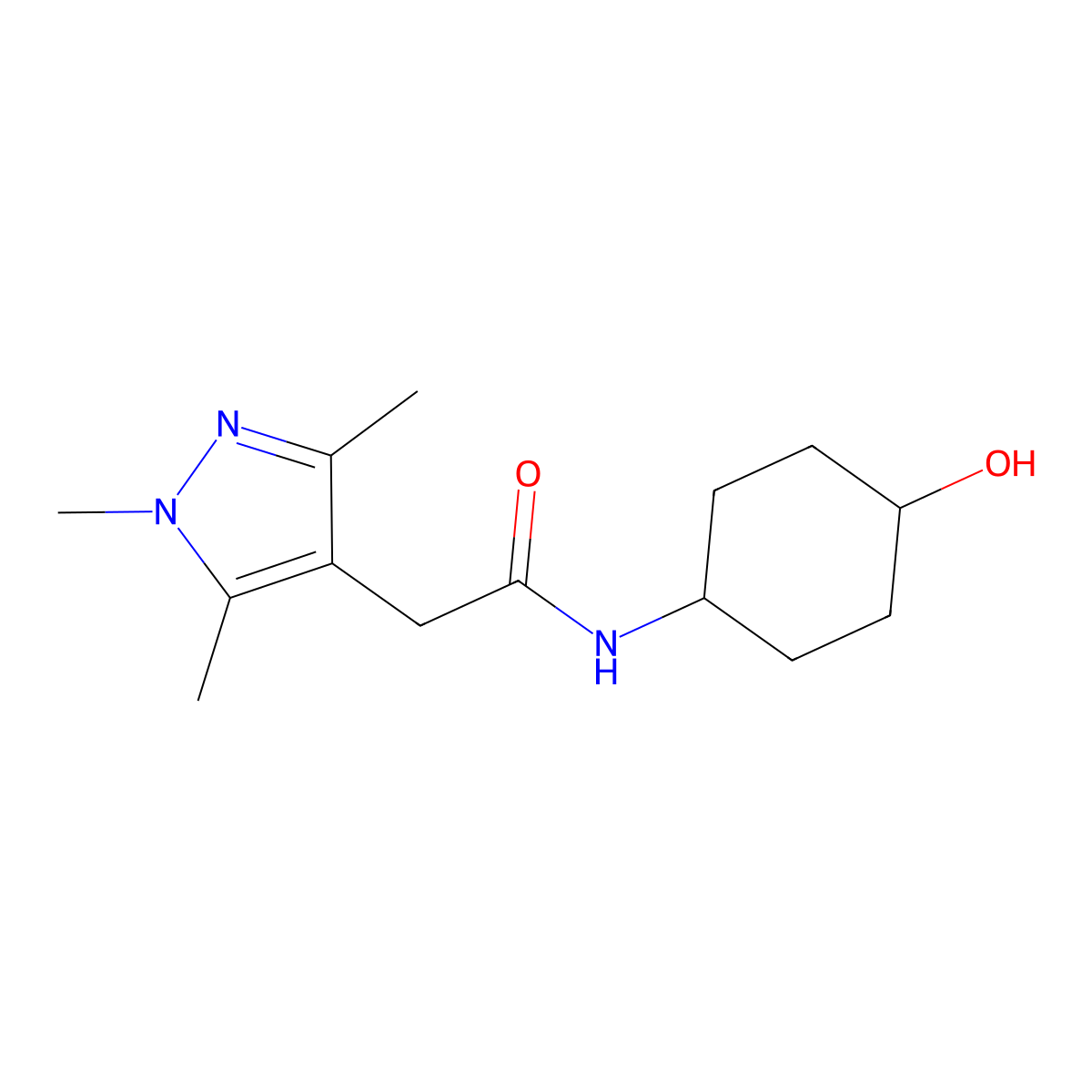 N-(4-hydroxycyclohexyl)-2-(trimethyl-1H-pyrazol-4-yl)acetamide molecular structure, CAS 1157107-40-8