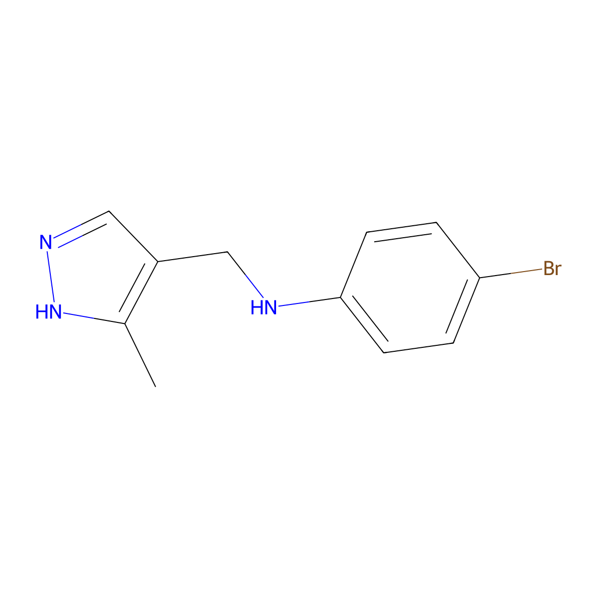 4-Bromo-N-[(3-methyl-1H-pyrazol-4-yl)methyl]aniline molecular structure, CAS 1157108-66-1