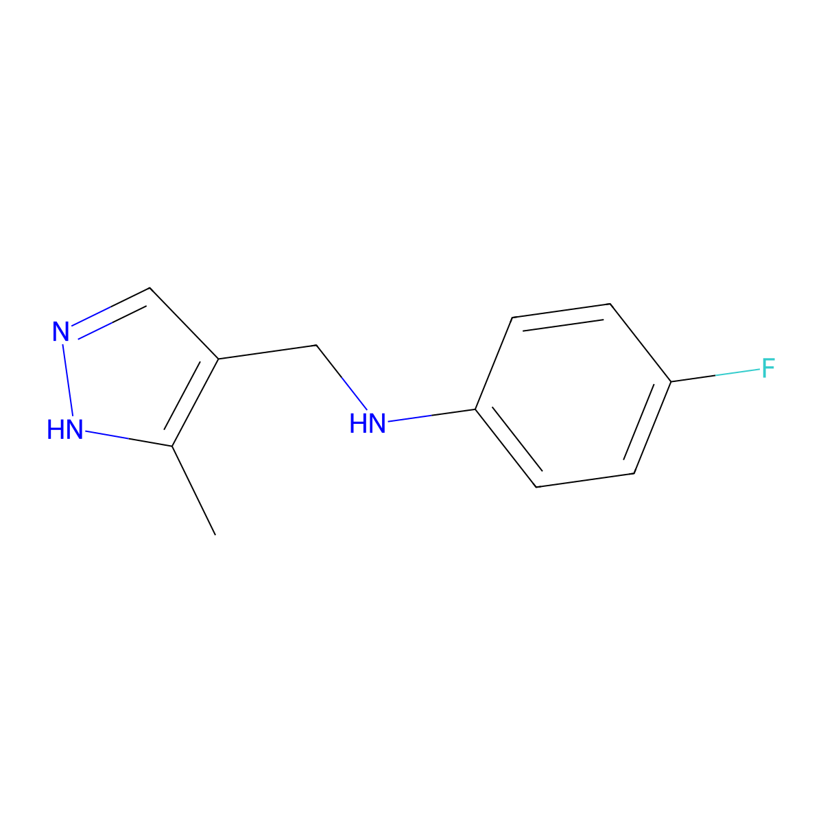 4-fluoro-N-[(3-methyl-1H-pyrazol-4-yl)methyl]aniline molecular structure, CAS 1157108-77-4