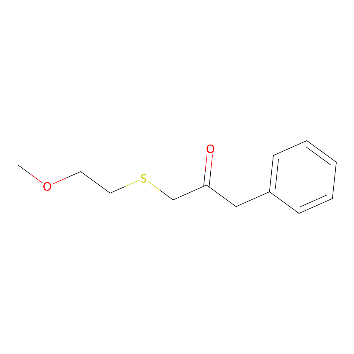 1-((2-Methoxyethyl)thio)-3-phenylpropan-2-one molecular structure, CAS 1157152-82-3