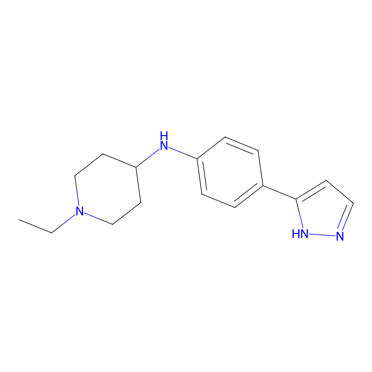 1-ethyl-N-[4-(1H-pyrazol-3-yl)phenyl]piperidin-4-amine molecular structure, CAS 1157180-61-4