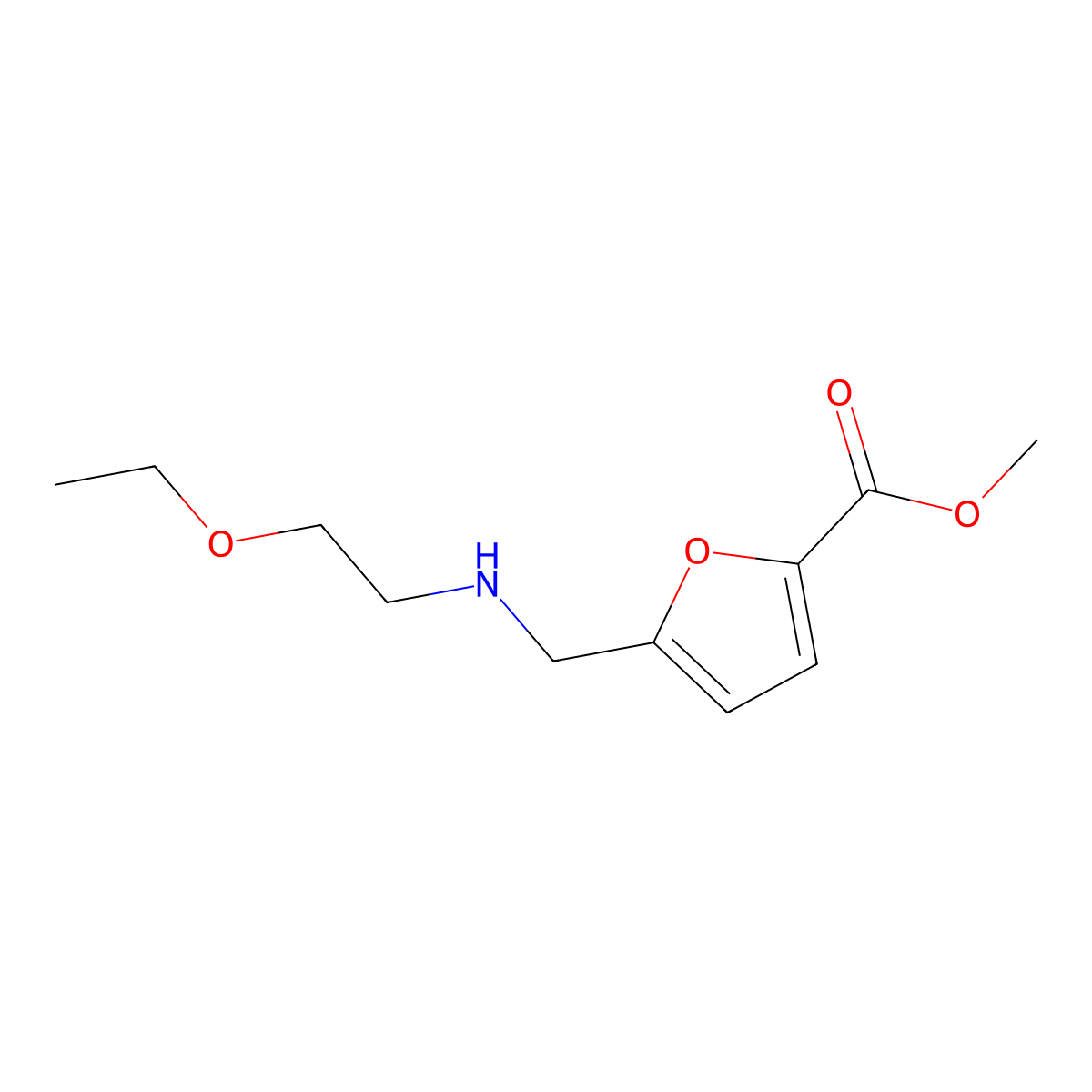 Methyl 5-{[(2-ethoxyethyl)amino]methyl}furan-2-carboxylate molecular structure, CAS 1157206-28-4