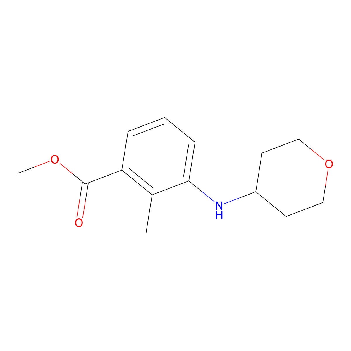 Methyl 2-methyl-3-((tetrahydro-2H-pyran-4-yl)amino)benzoate molecular structure, CAS 1157226-33-9