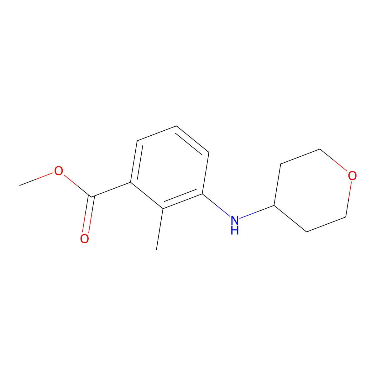 Methyl 2-methyl-3-((tetrahydro-2H-pyran-4-yl)amino)benzoate molecular structure, CAS 1157226-33-9