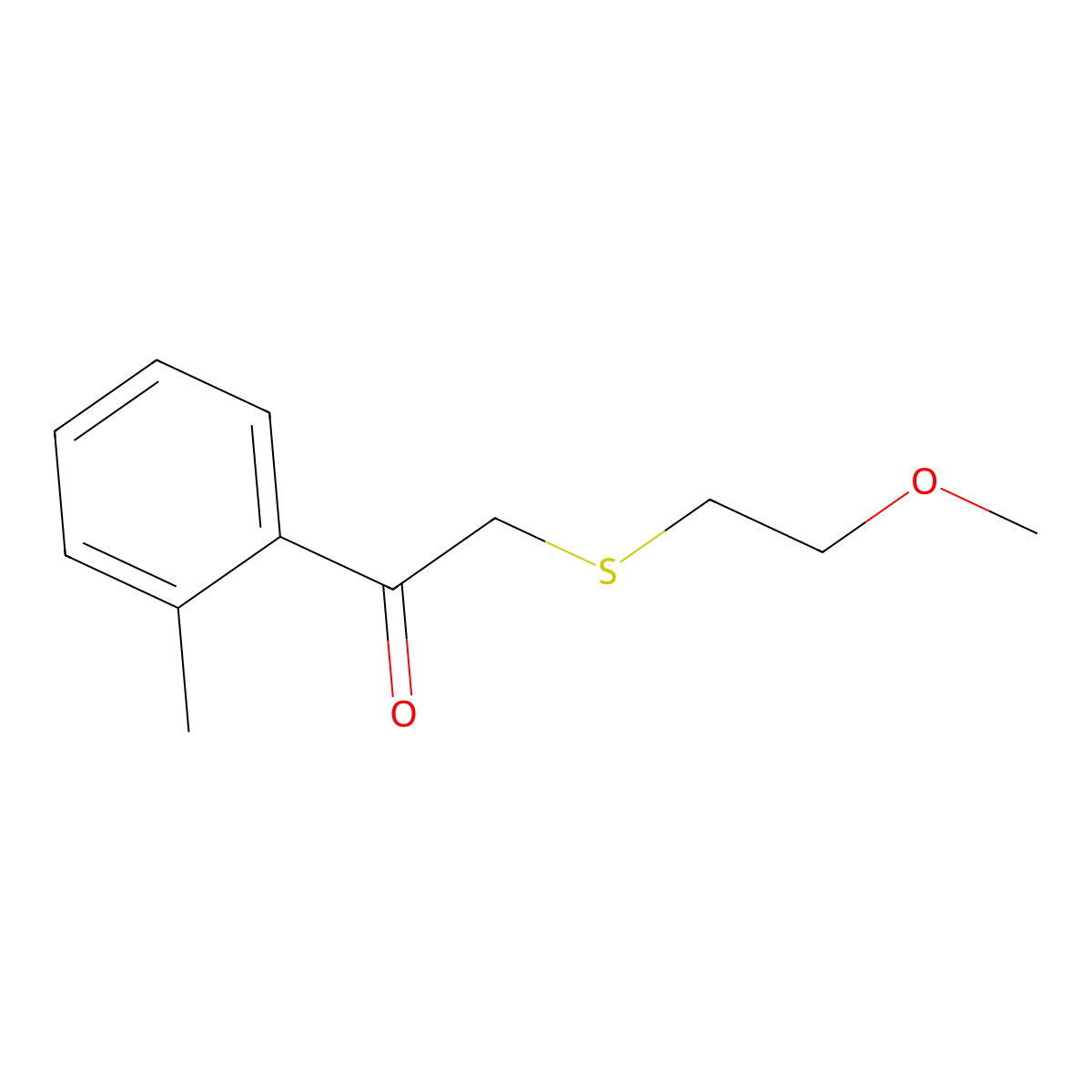 2-((2-Methoxyethyl)thio)-1-(o-tolyl)ethan-1-one molecular structure, CAS 1157302-37-8