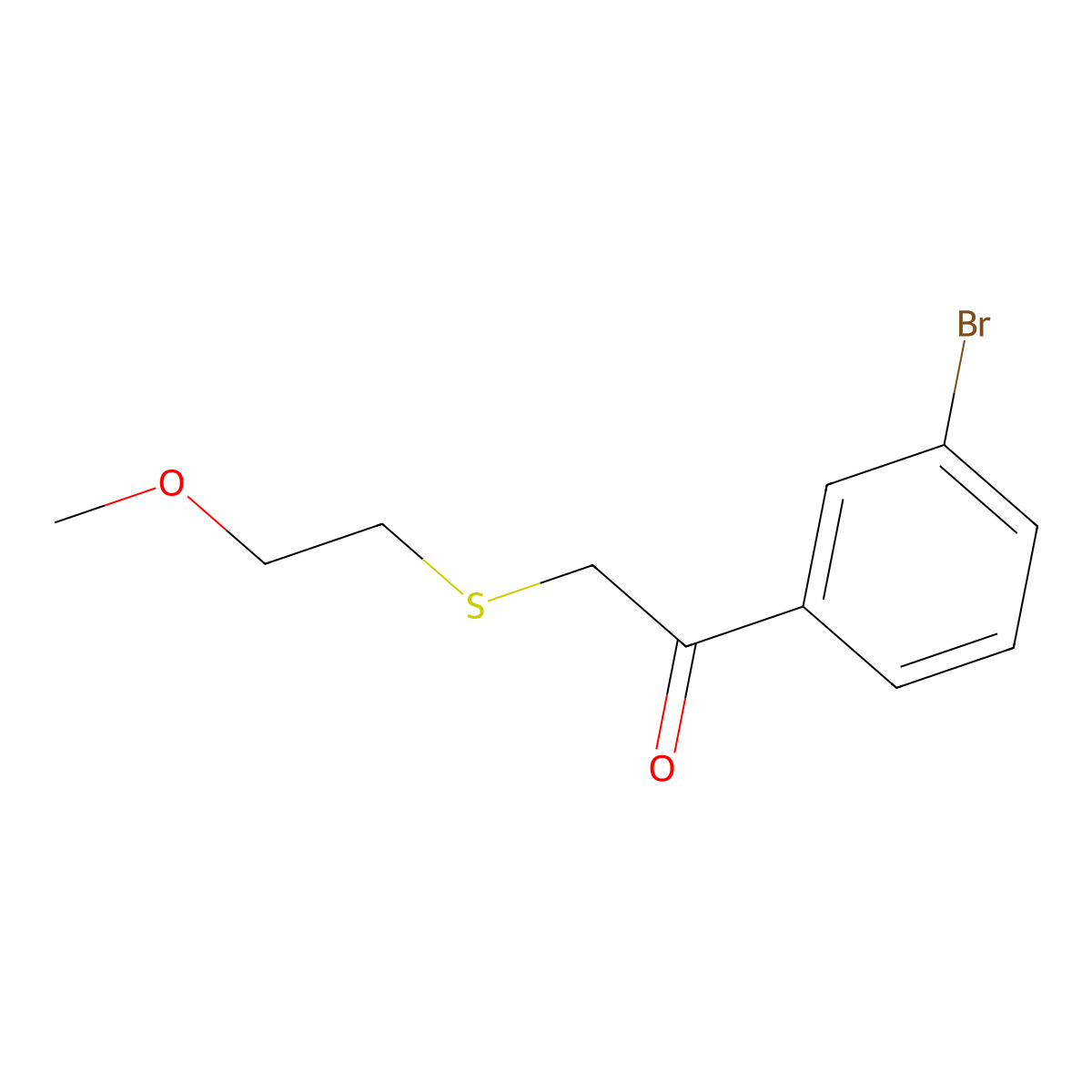 1-(3-Bromophenyl)-2-((2-methoxyethyl)thio)ethan-1-one molecular structure, CAS 1157307-65-7