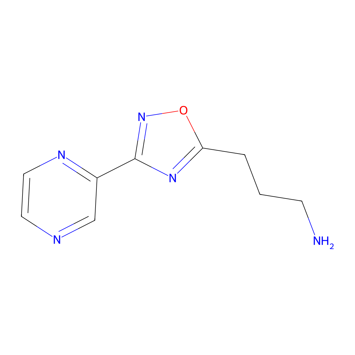 3-[3-(Pyrazin-2-yl)-1,2,4-oxadiazol-5-yl]propan-1-amine molecular structure, CAS 1157383-41-9