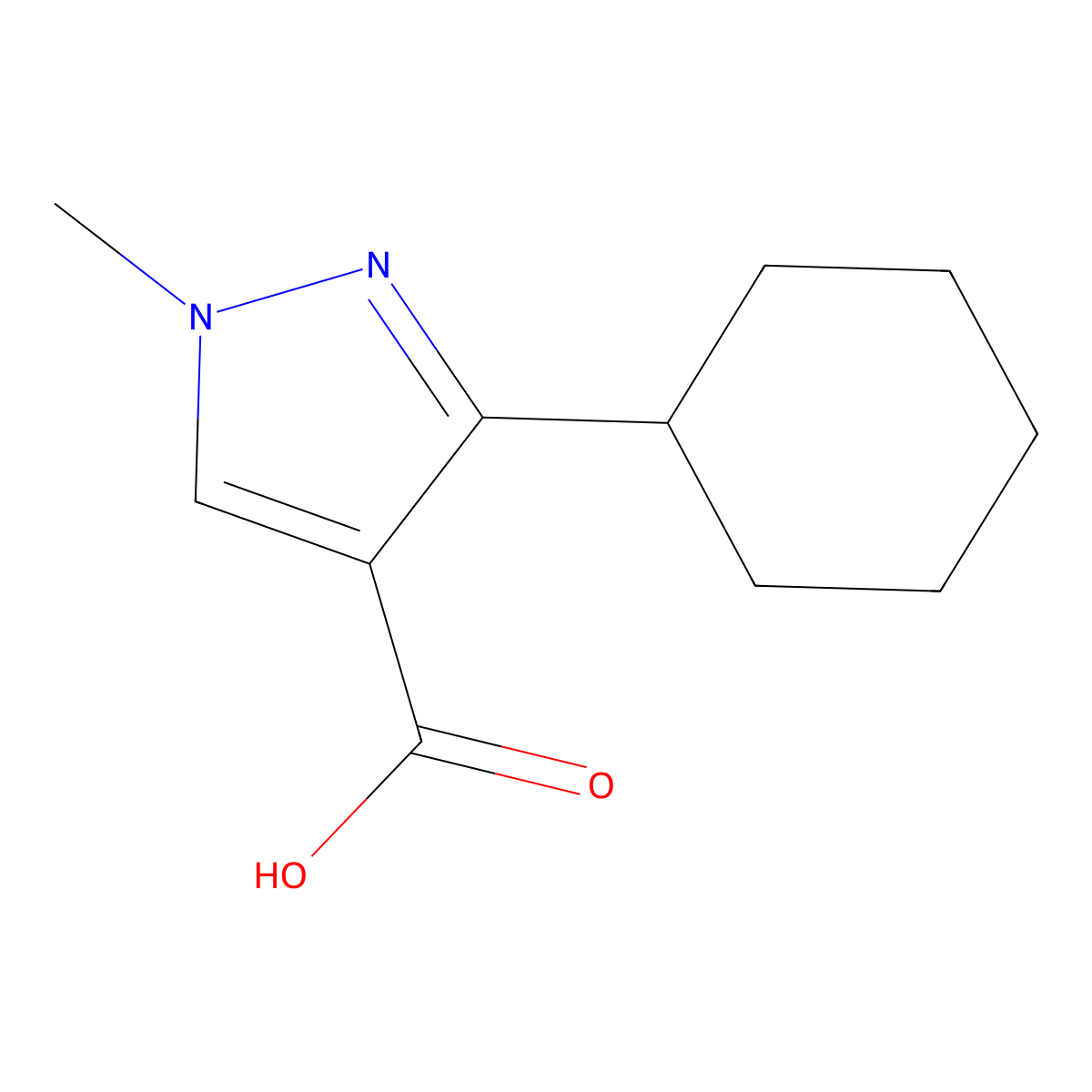 3-cyclohexyl-1-methyl-1H-pyrazole-4-carboxylic acid molecular structure, CAS 1157394-06-3