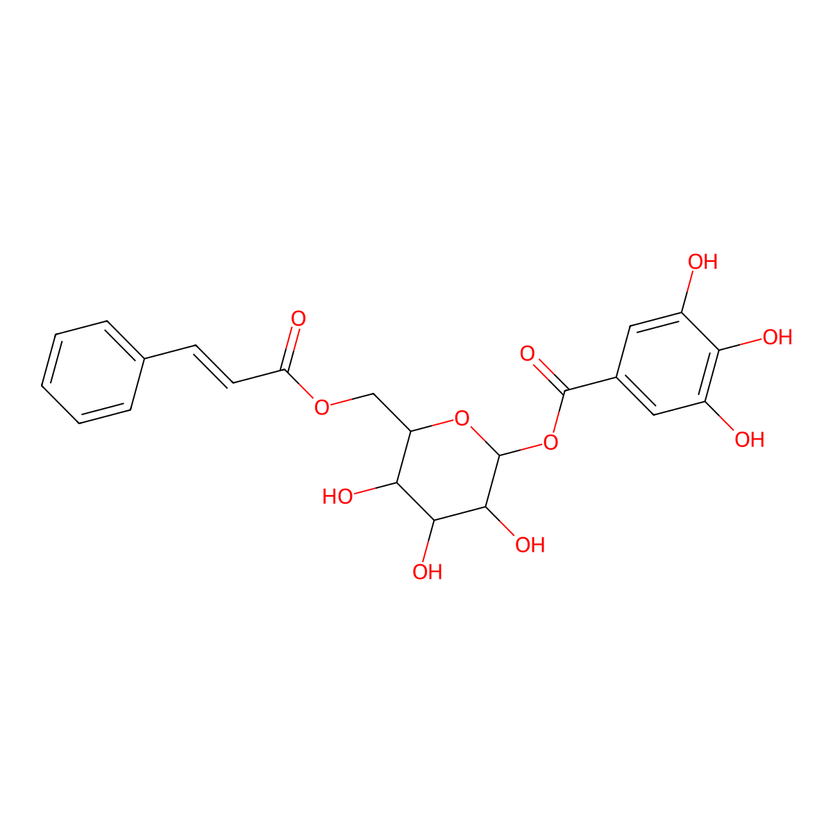 beta-D-Glucopyranose, 6-((2E)-3-phenyl-2-propenoate) 1-(3,4,5-trihydroxybenzoate) molecular structure, CAS 115746-69-5