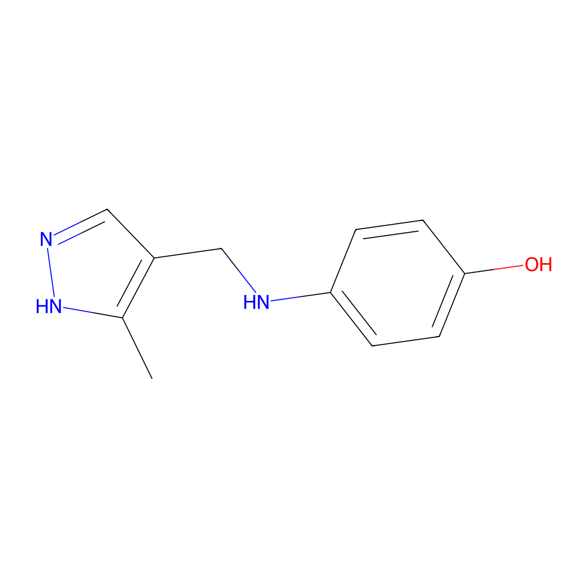 4-(((5-methyl-1H-pyrazol-4-yl)methyl)amino)phenol molecular structure, CAS 1157551-02-4