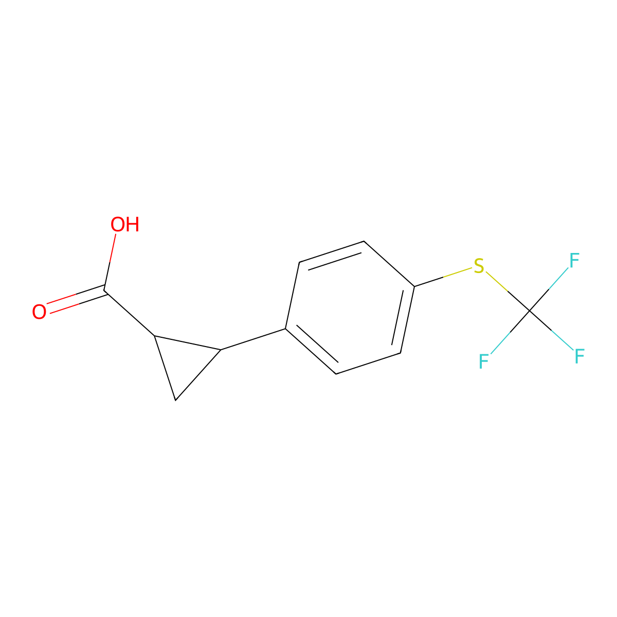 2-(4-((Trifluoromethyl)thio)phenyl)cyclopropane-1-carboxylic acid molecular structure, CAS 1157562-15-6