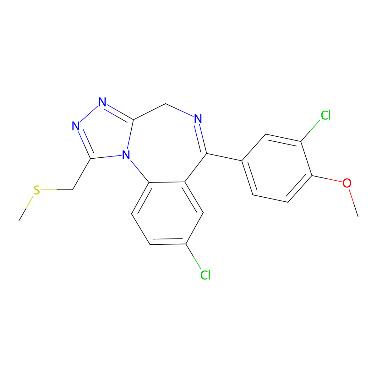 4H-(1,2,4)Triazolo(4,3-a)(1,4)benzodiazepine, 8-chloro-6-(3-chloro-4-methoxyphenyl)-1-((methylthio)methyl)- molecular structure, CAS 115764-99-3