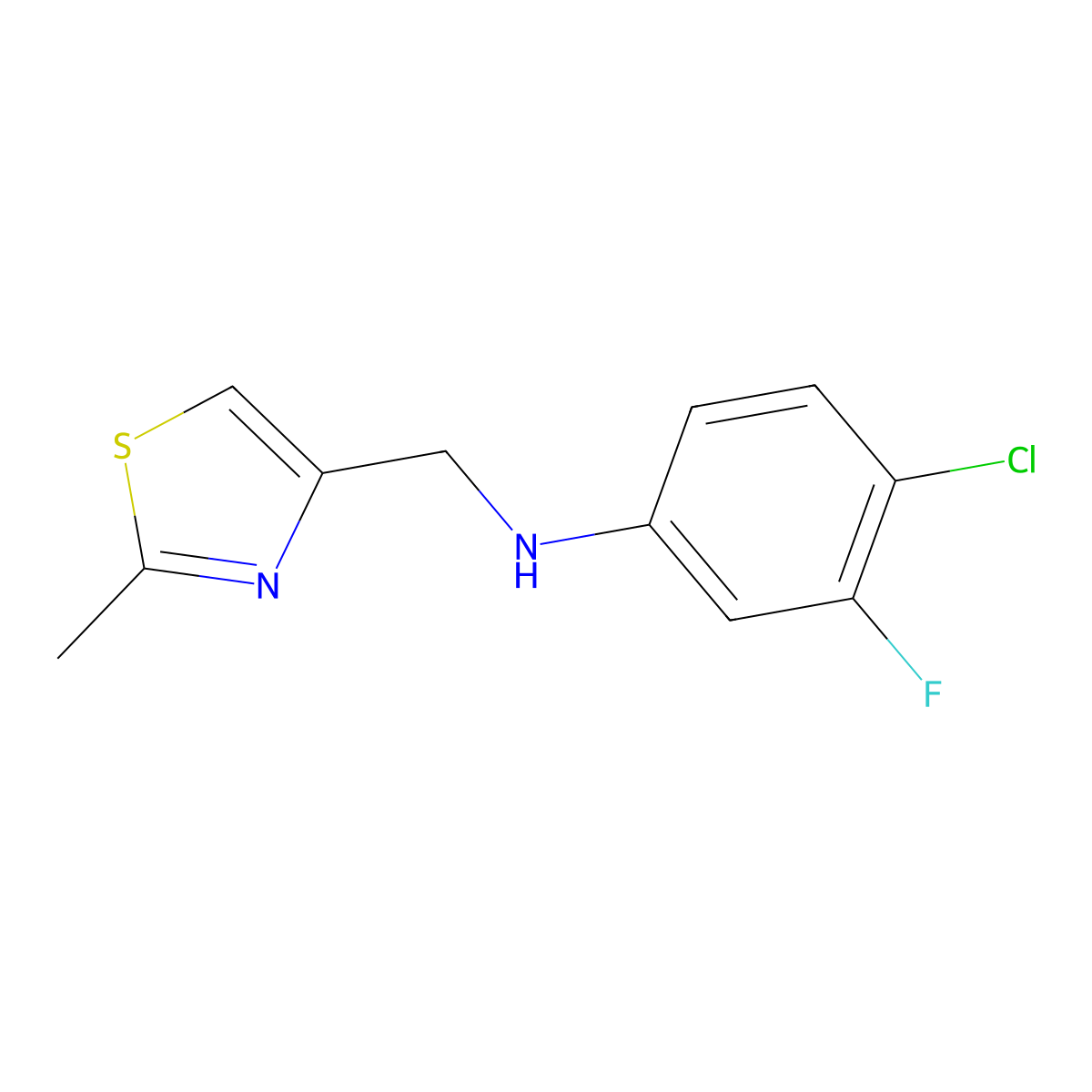 4-Chloro-3-fluoro-N-((2-methylthiazol-4-yl)methyl)aniline molecular structure, CAS 1157651-41-6