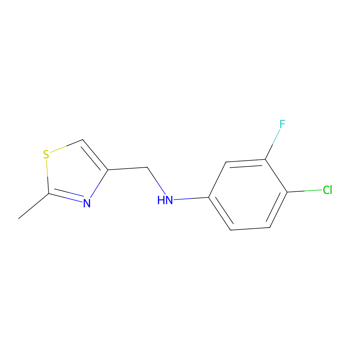 4-Chloro-3-fluoro-N-((2-methylthiazol-4-yl)methyl)aniline molecular structure, CAS 1157651-41-6